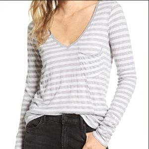 n:PHILANTHROPY Gray Cypress Striped Long Sleeve V-Neck Shirt